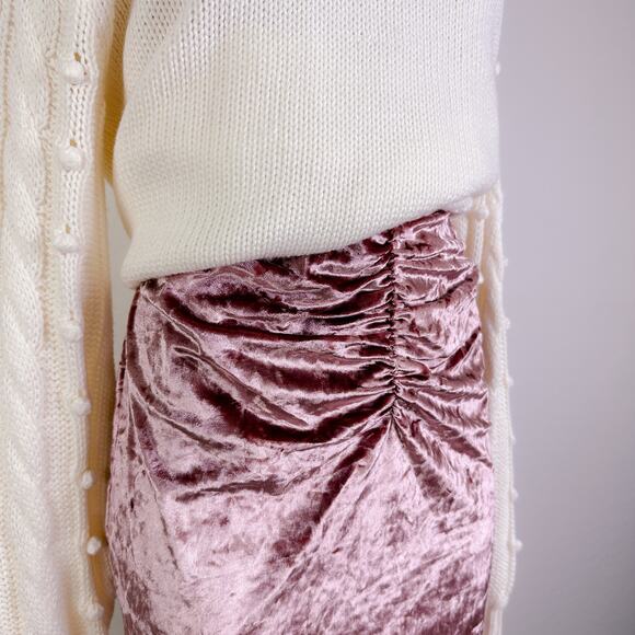 WAYF x Emma Rose Samantha Ruched Crushed Velvet Slit Midi Skirt Pink Medium NWT - Picture 3 of 12